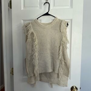 Fringed Cream Sweater Vest
